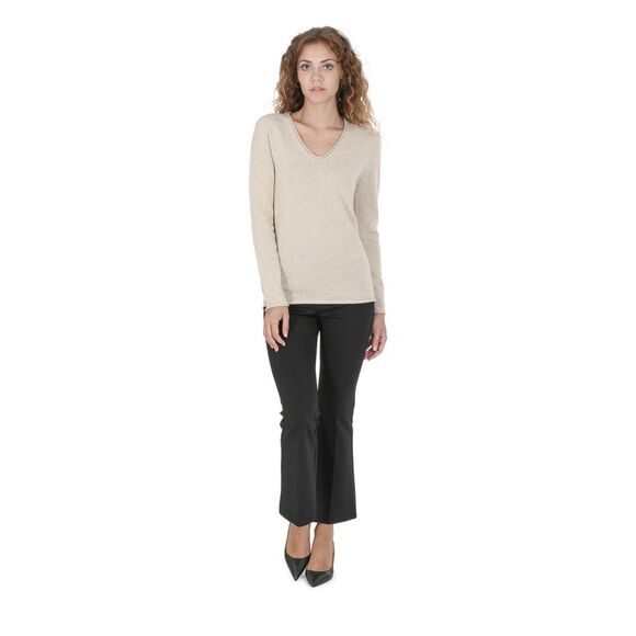 Crown of Edinburgh Cashmere VNeck Cashmere Sweater Classic Style Women Beige - Picture 3 of 7
